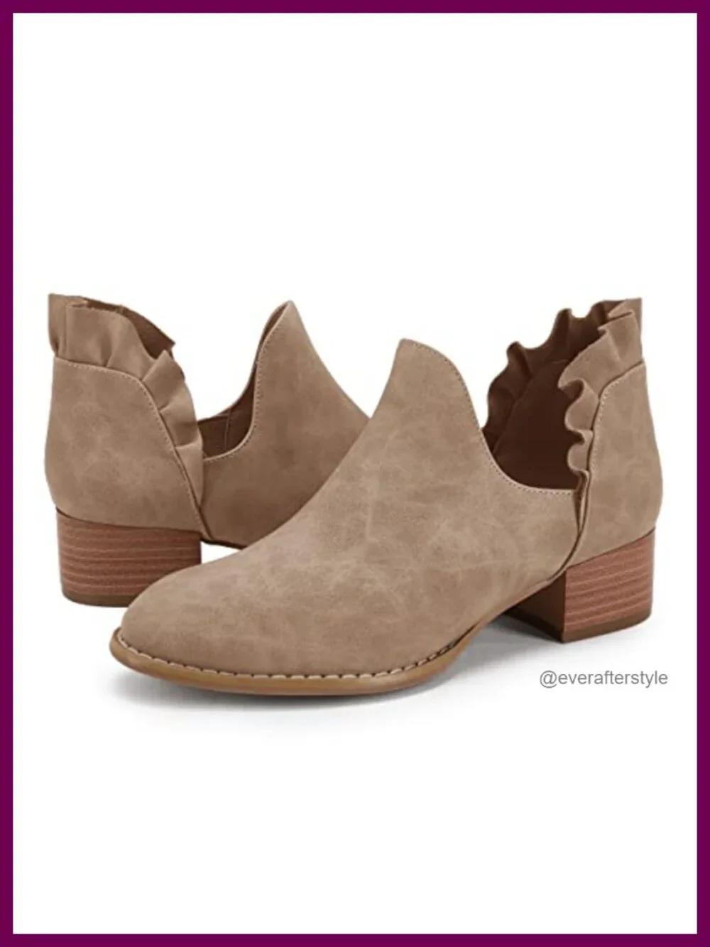 Ruffled Western Ankle Booties Pointed Toe Low Chunky Heel Faux Leather Boots